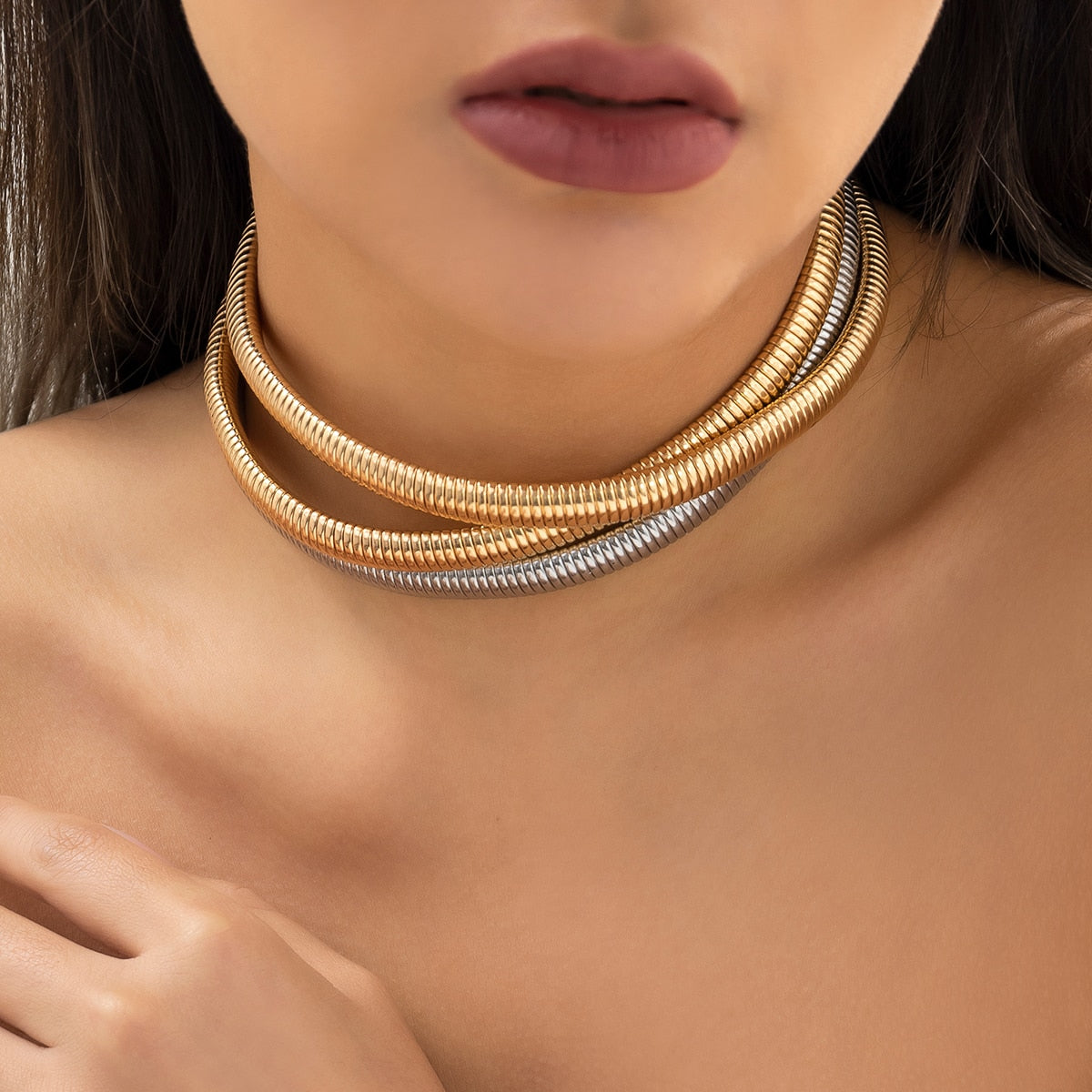 Magna Multilayer Metal Choker Necklace