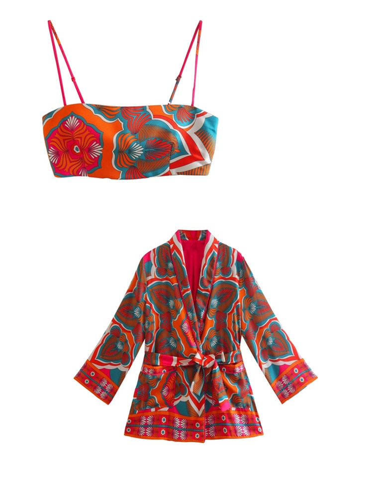 Tropicali 3 Piece Set Top Pants and Wrap Jacket