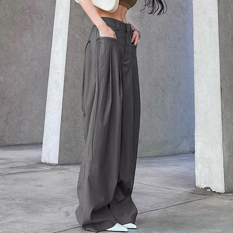 Korean Pleat Wide Leg Cargo Pants