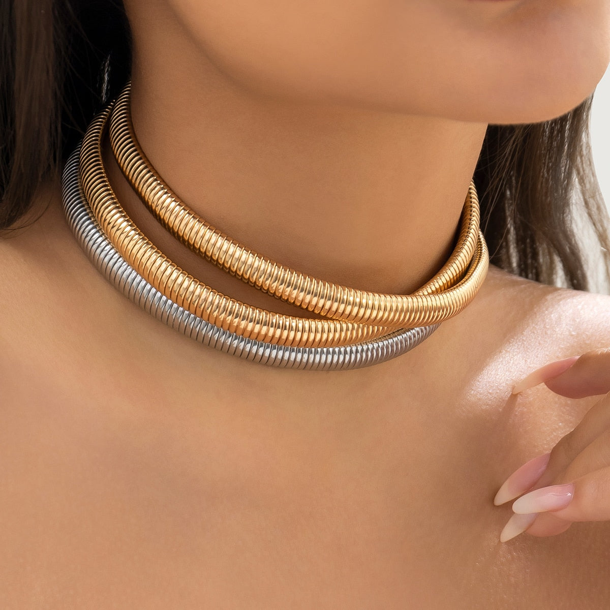 Magna Multilayer Metal Choker Necklace