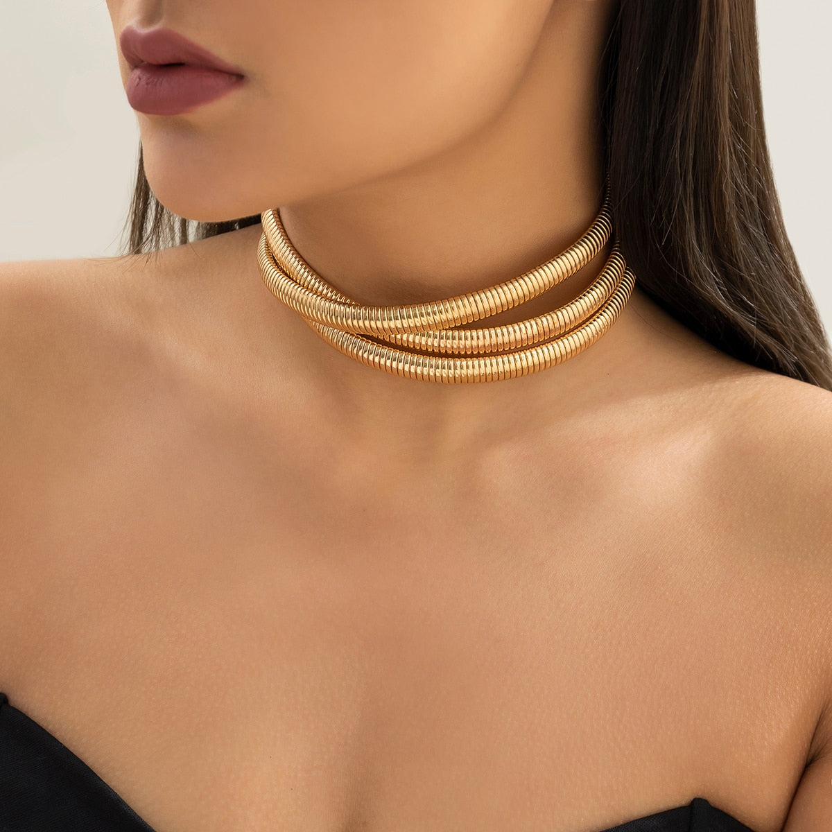 Magna Multilayer Metal Choker Necklace