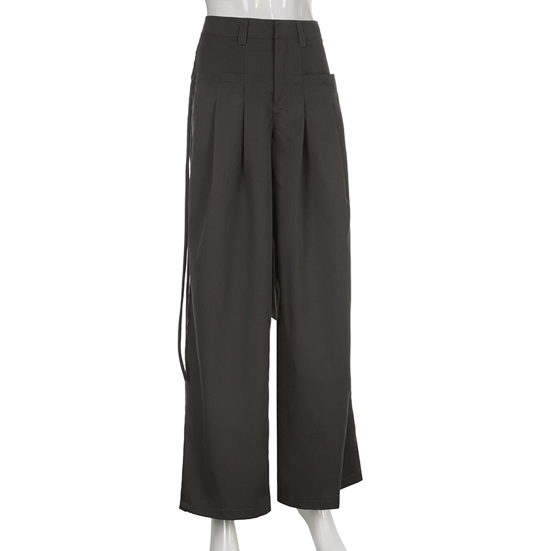 Korean Pleat Wide Leg Cargo Pants