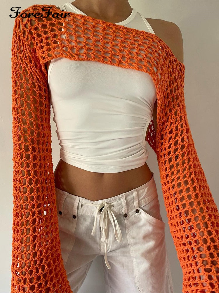 Seaside Mesh Crochet Beach Crop Sweater