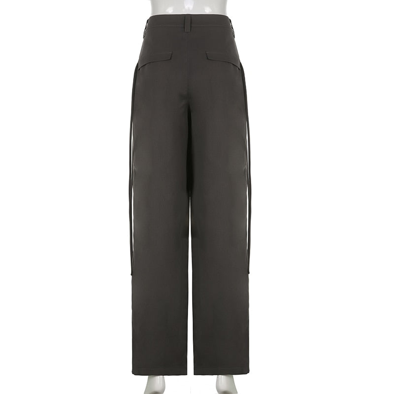 Korean Pleat Wide Leg Cargo Pants