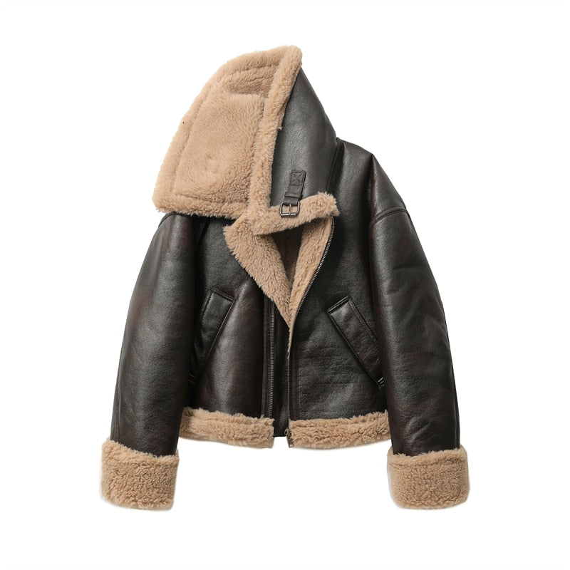 Aviator Bomber Shearling Oversize Collar Jacket