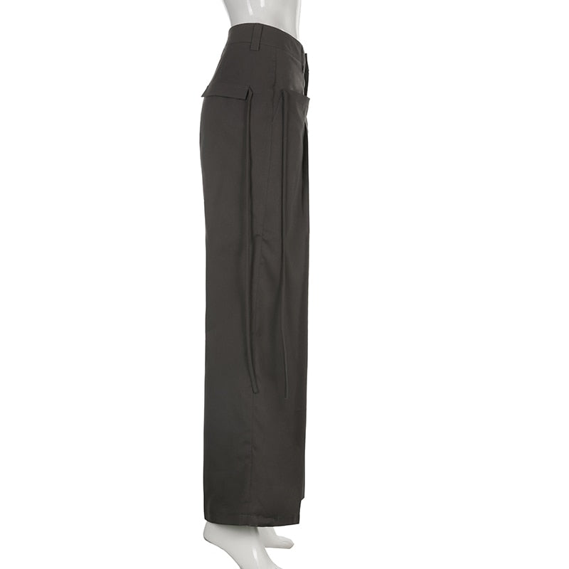 Korean Pleat Wide Leg Cargo Pants