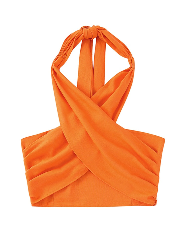 Lora Orange Linen Halter Top and Pants Set