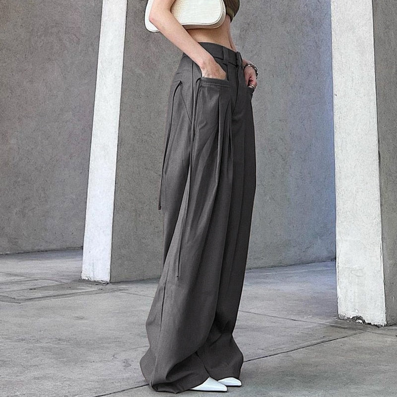 Korean Pleat Wide Leg Cargo Pants