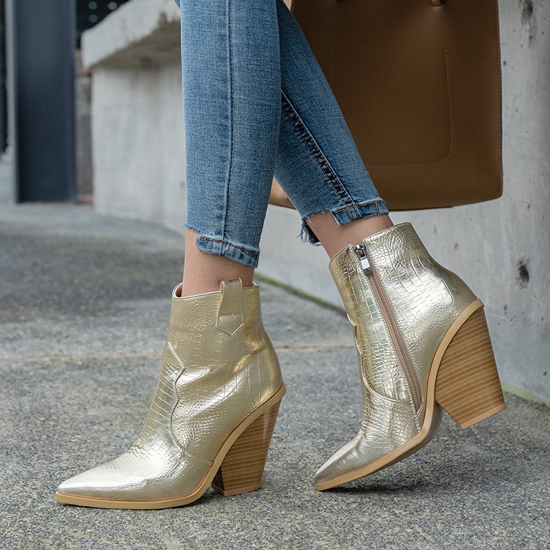 Gilded Snake Print Ankle Boots