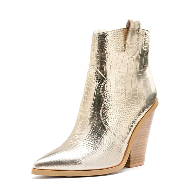 Gilded Snake Print Ankle Boots