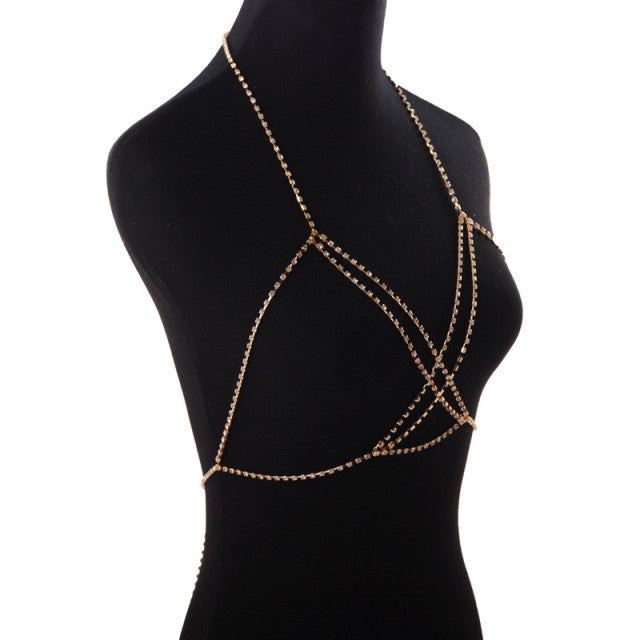 Rhinestone Body Chain Bra