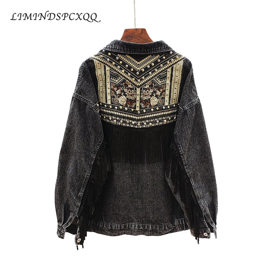 Roaming Embroidery Suede Fringe Loose Coat