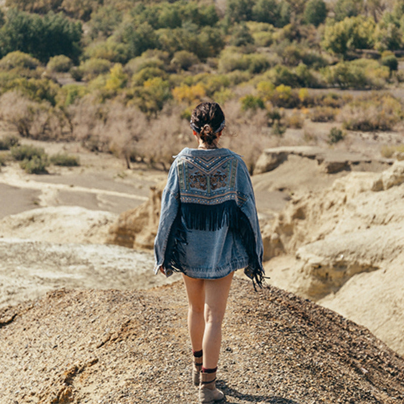 Roaming Embroidery Suede Fringe Loose Coat