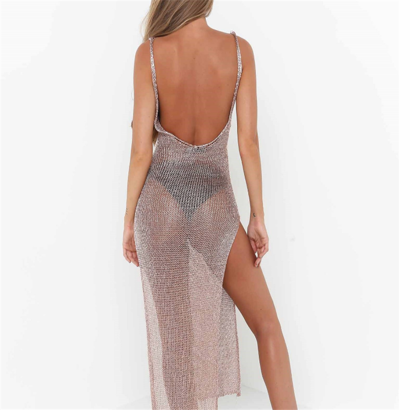 Yatching Sheer Long Cover Up Knitted Glitter Tunic Sling