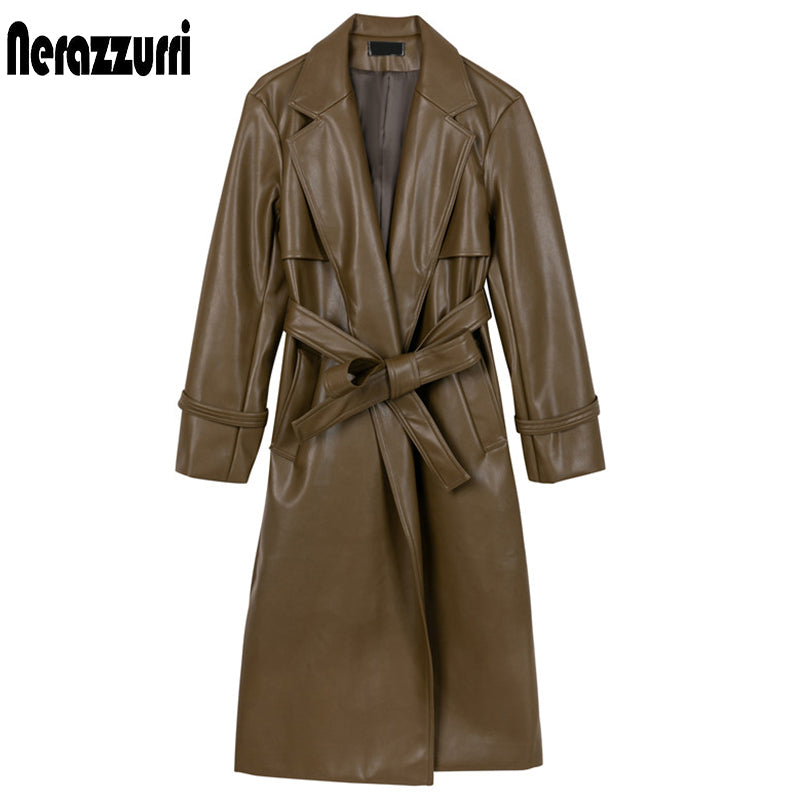 Nerazzurri Long Faux Leather Trench