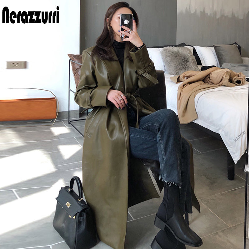 Nerazzurri Long Faux Leather Trench