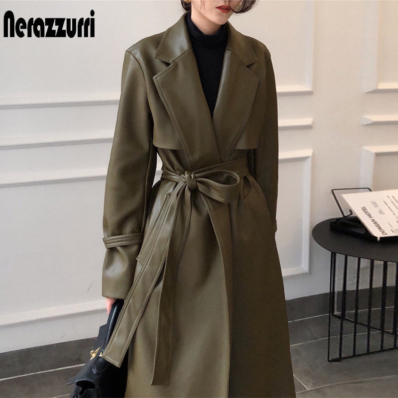 Nerazzurri Long Faux Leather Trench