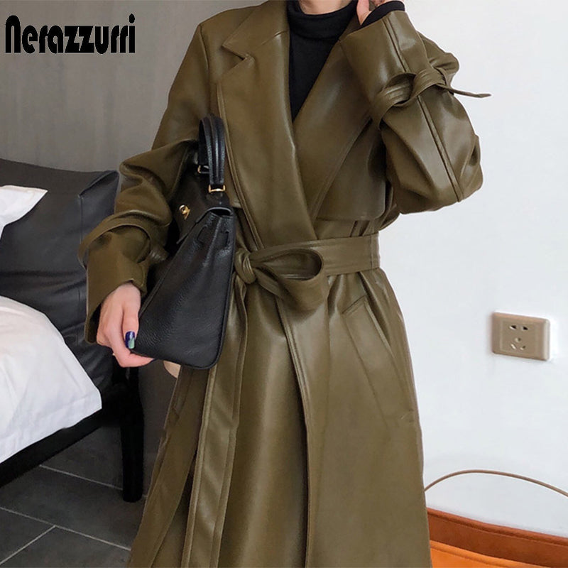 Nerazzurri Long Faux Leather Trench