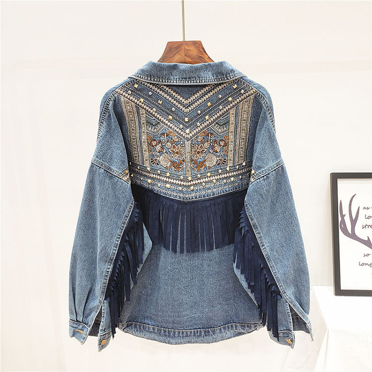 Roaming Embroidery Suede Fringe Loose Coat