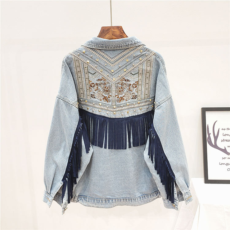 Roaming Embroidery Suede Fringe Loose Coat