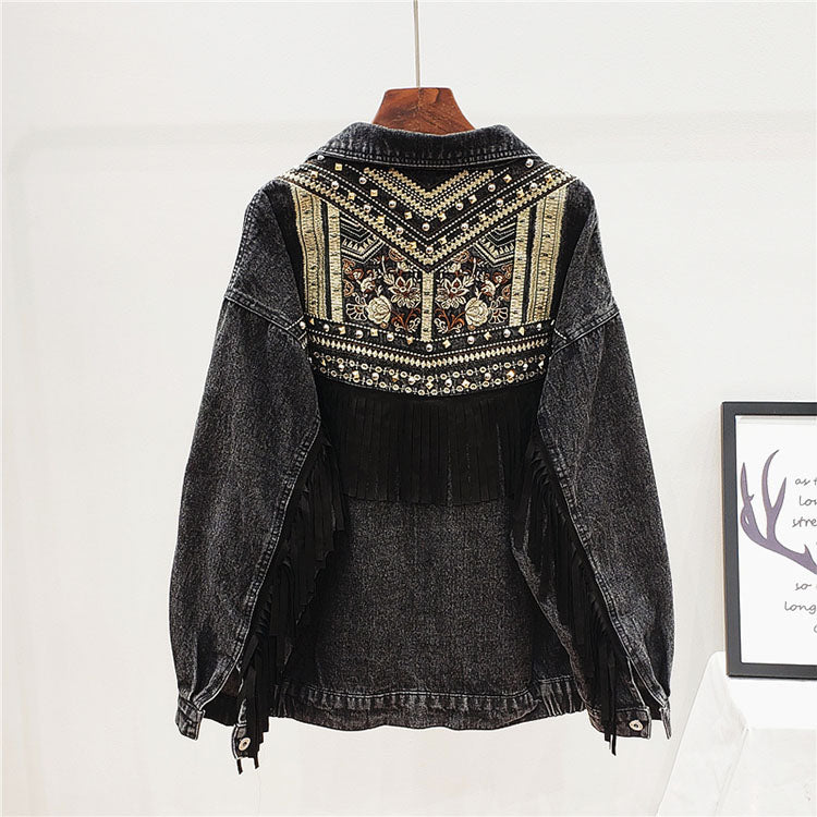 Roaming Embroidery Suede Fringe Loose Coat