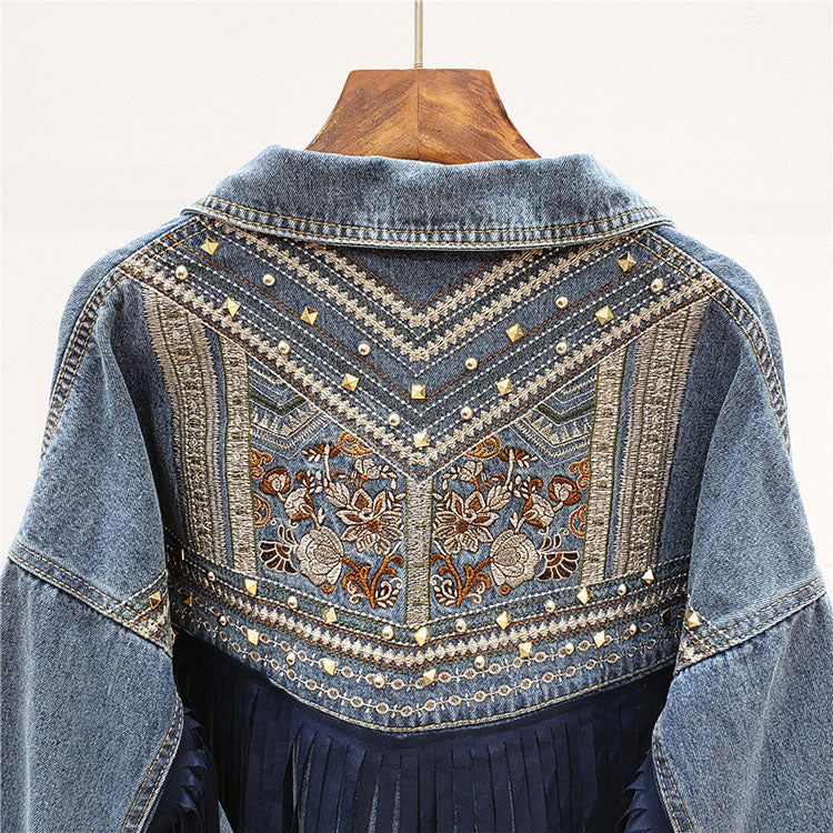 Roaming Embroidery Suede Fringe Loose Coat