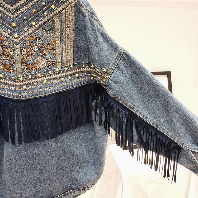 Roaming Embroidery Suede Fringe Loose Coat