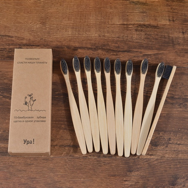 Eco Fresh 10pc Natural Bamboo Tooth Brushes