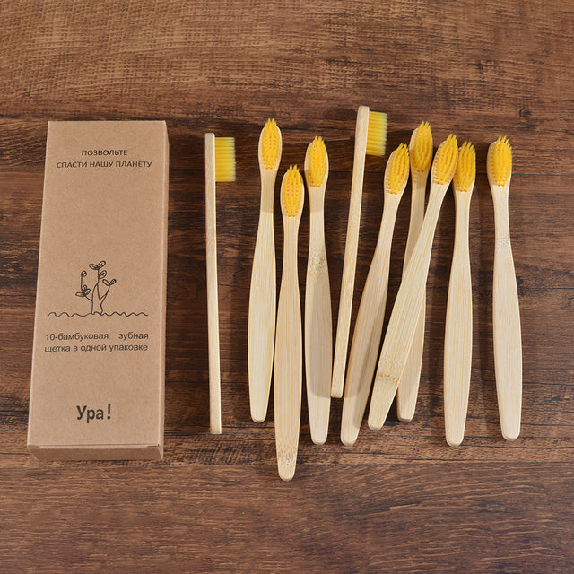 Eco Fresh 10pc Natural Bamboo Tooth Brushes