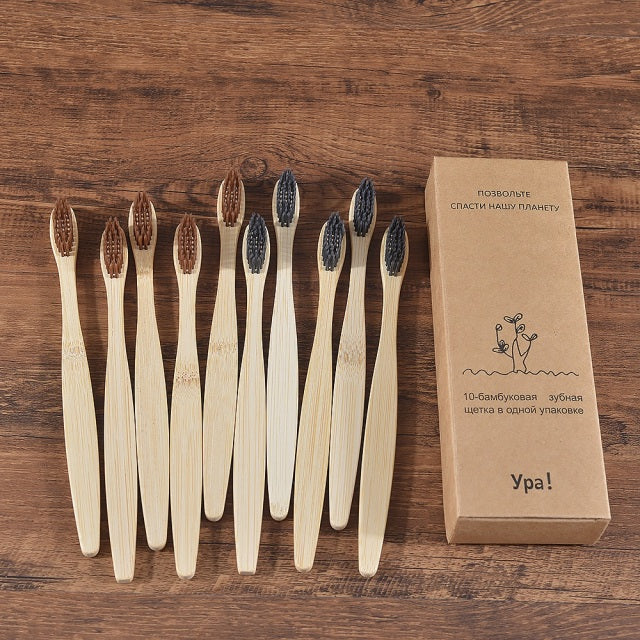 Eco Fresh 10pc Natural Bamboo Tooth Brushes