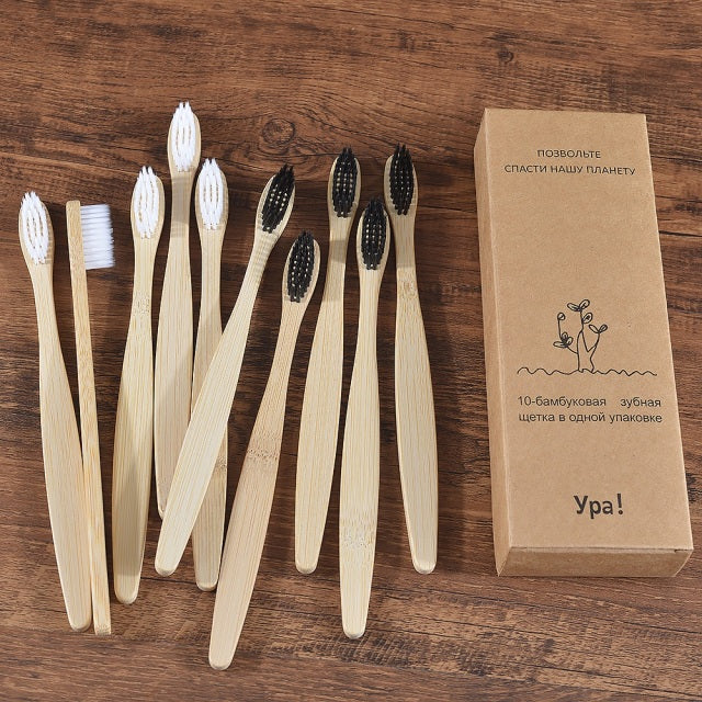 Eco Fresh 10pc Natural Bamboo Tooth Brushes