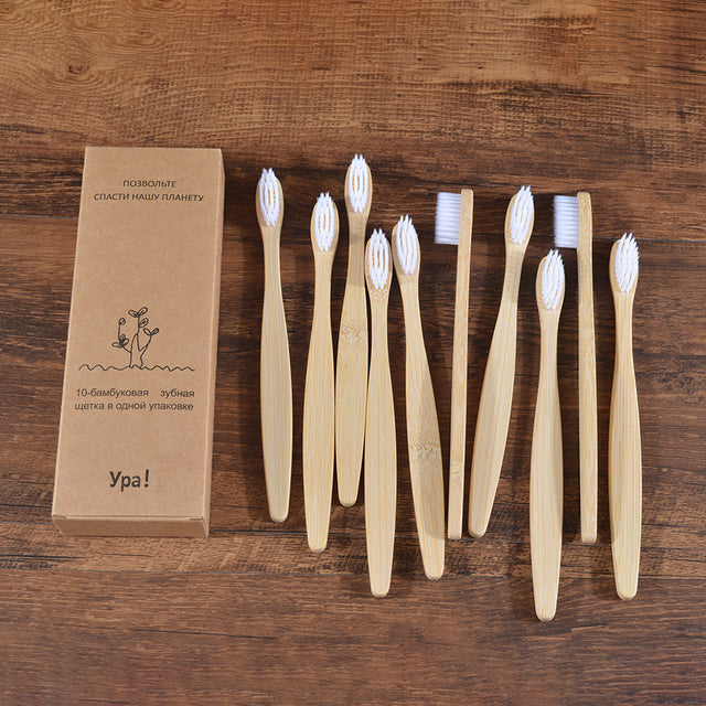 Eco Fresh 10pc Natural Bamboo Tooth Brushes