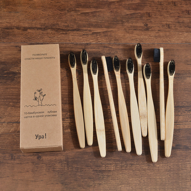 Eco Fresh 10pc Natural Bamboo Tooth Brushes