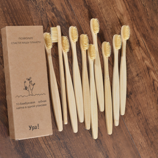 Eco Fresh 10pc Natural Bamboo Tooth Brushes