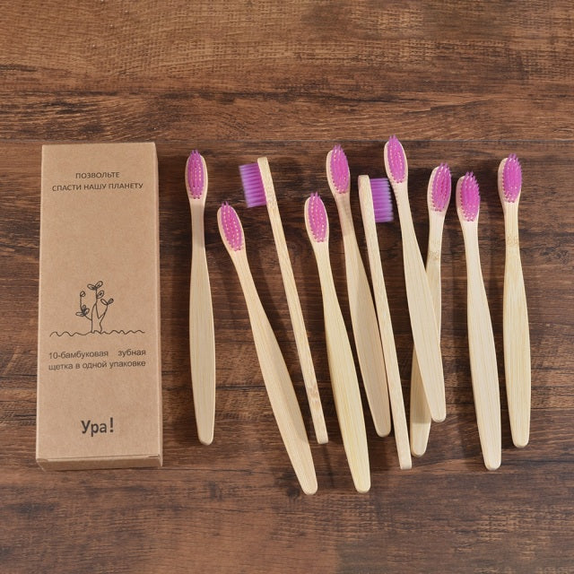 Eco Fresh 10pc Natural Bamboo Tooth Brushes