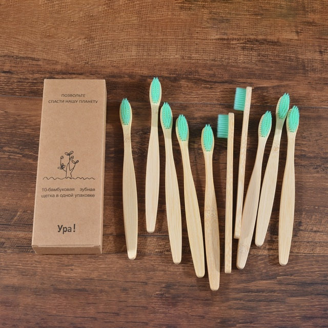 Eco Fresh 10pc Natural Bamboo Tooth Brushes