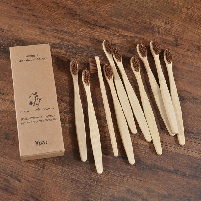 Eco Fresh 10pc Natural Bamboo Tooth Brushes