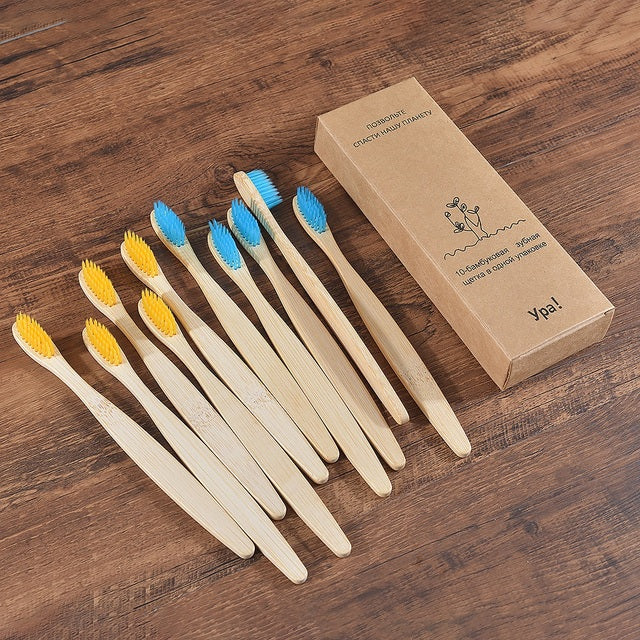 Eco Fresh 10pc Natural Bamboo Tooth Brushes