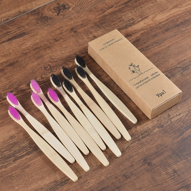 Eco Fresh 10pc Natural Bamboo Tooth Brushes