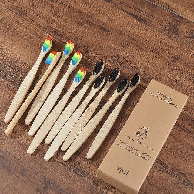 Eco Fresh 10pc Natural Bamboo Tooth Brushes