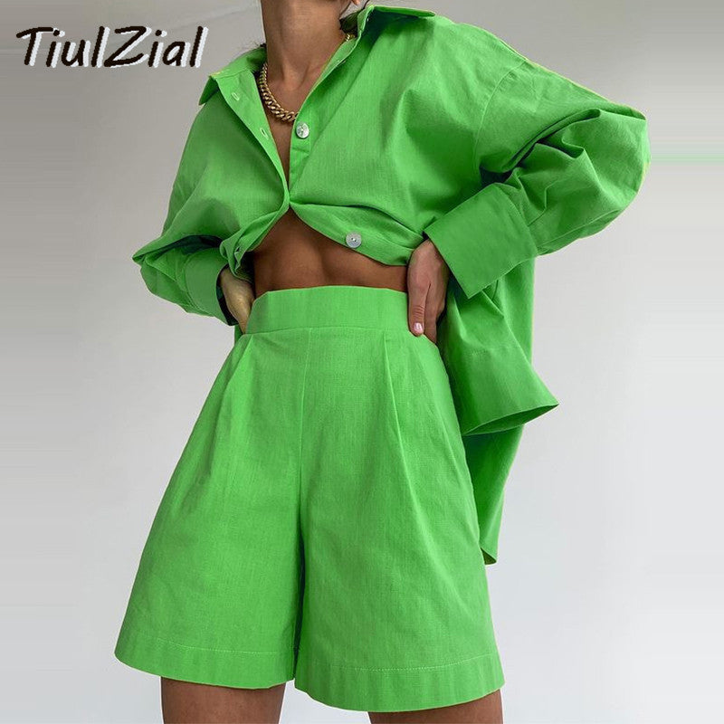 TiulZial Casual Women Oversized Shirt and Short Set