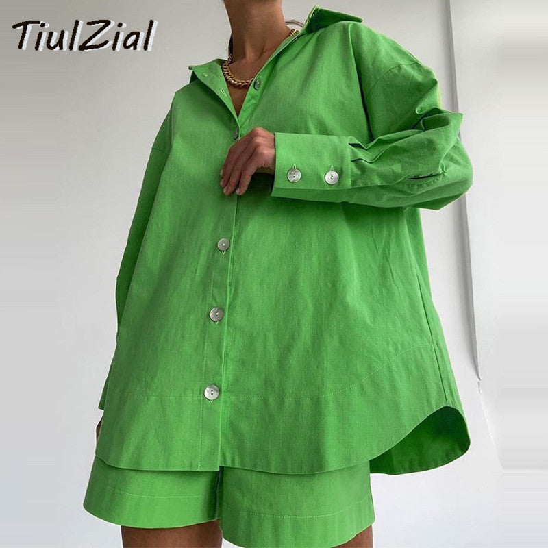 TiulZial Casual Women Oversized Shirt and Short Set