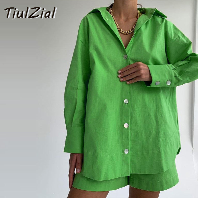 TiulZial Casual Women Oversized Shirt and Short Set