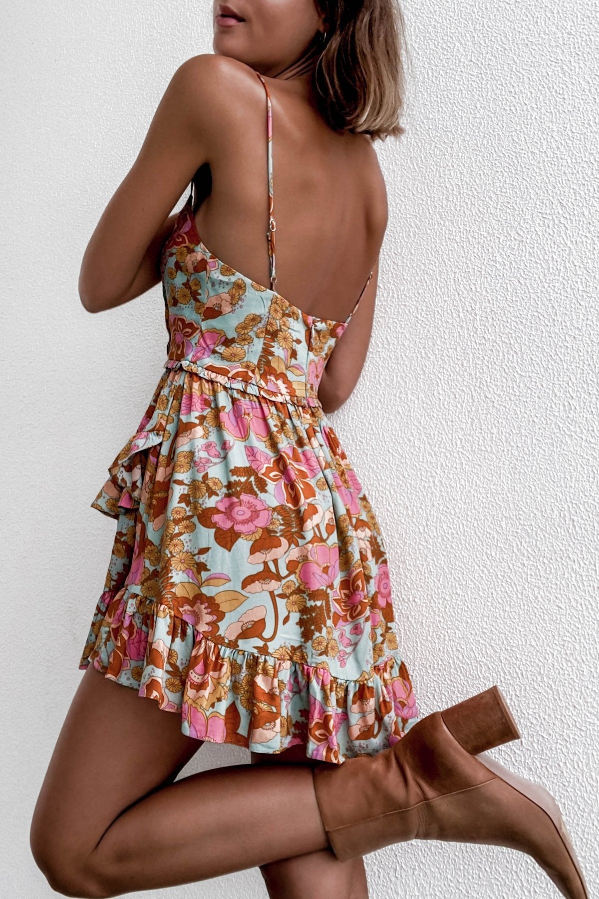 Happy Holiday Spaghetti Strap Floral Dress