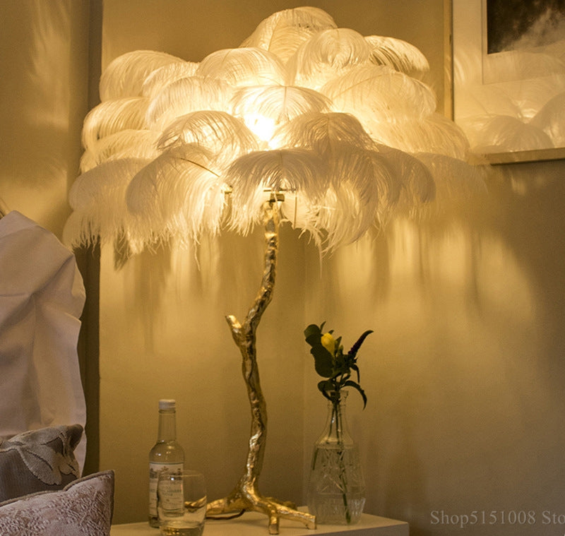 Roaring Ostrich Feather Palm Tree Table Lamp