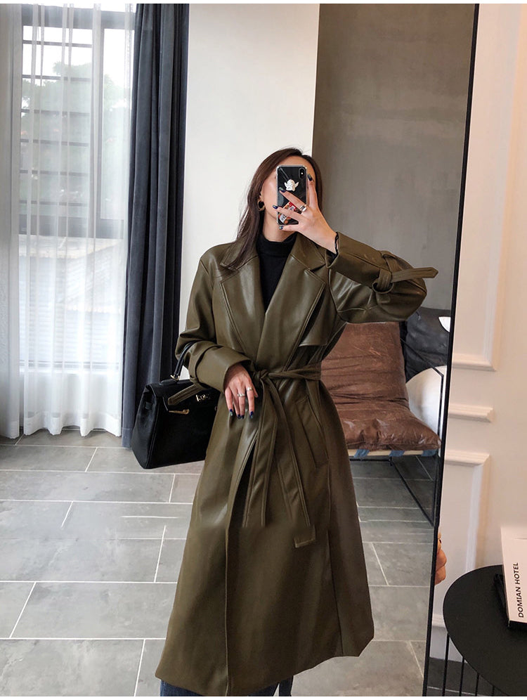 Nerazzurri Long Faux Leather Trench