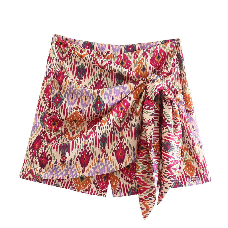 Belizean Print Crop Blouse and Wrap Skirt Shorts Set