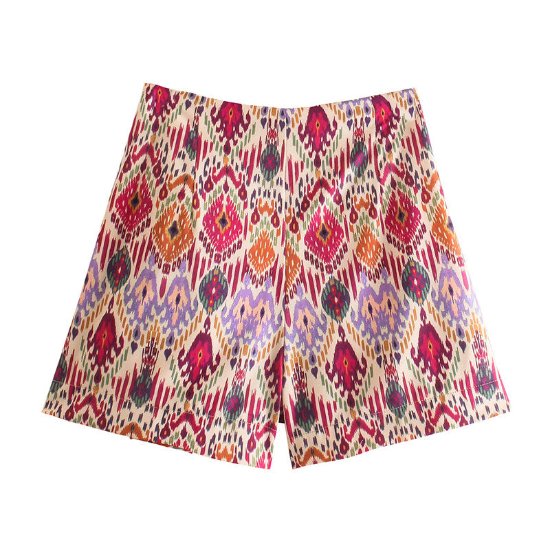 Belizean Print Crop Blouse and Wrap Skirt Shorts Set