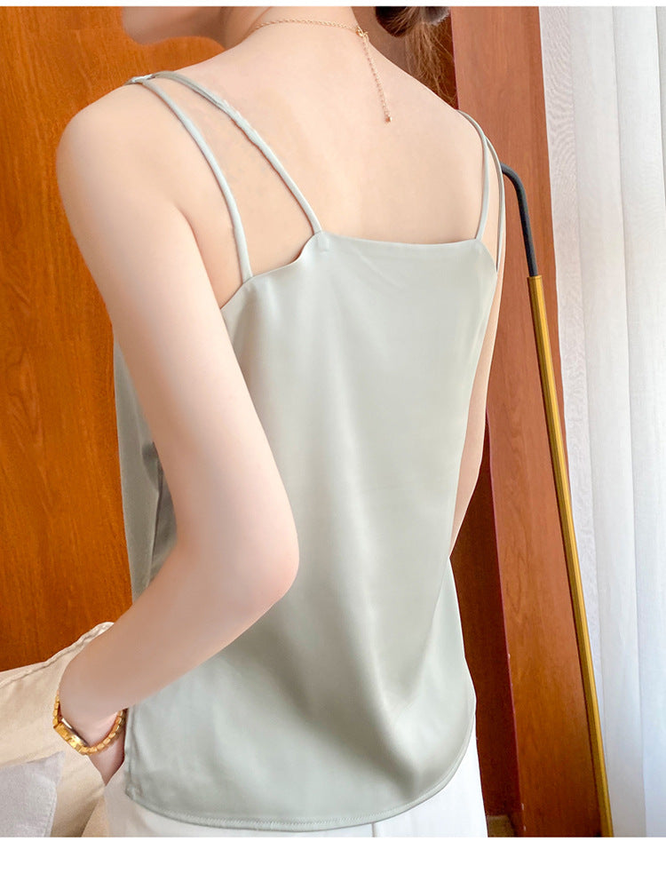 Safari Faux Silk Cami Sleeveless Satin Tank Top