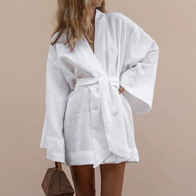 Linen Kimono Cardigan Mini Dress